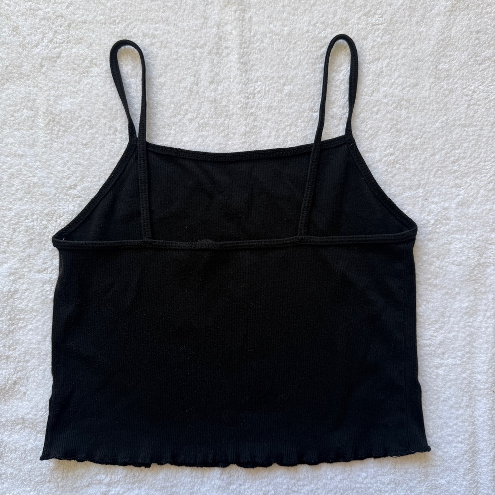 Black Ribbed Spaghetti Strap Tank Top - Picture 2 of 2